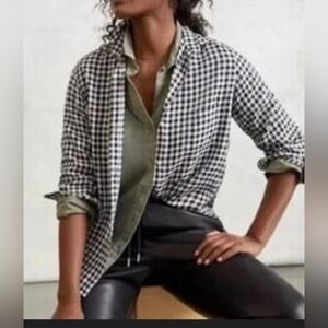 Grayson The Hero Gingham Plaid Button Front Shirt Top Black White Size Lrg